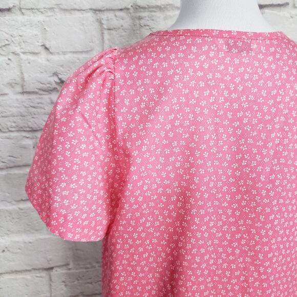 VTG Pink White Floral House Day Dress Pearl Snap Front Short Sleeve Pocket Sz S - Picture 10 of 14